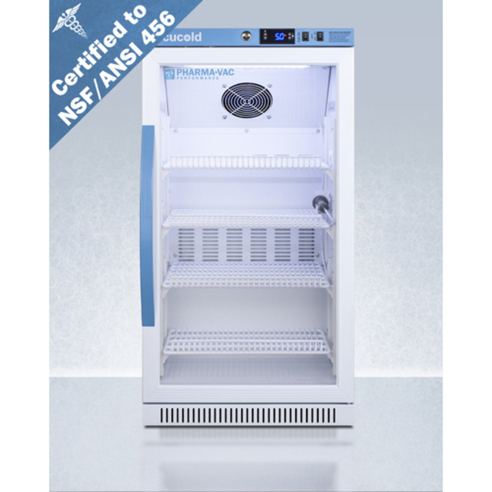 Summit Appliance Pharma-Vac Series 3 cu.ft. White Finish Glass Door Vaccine Refrigerator - NSF/ANSI 456