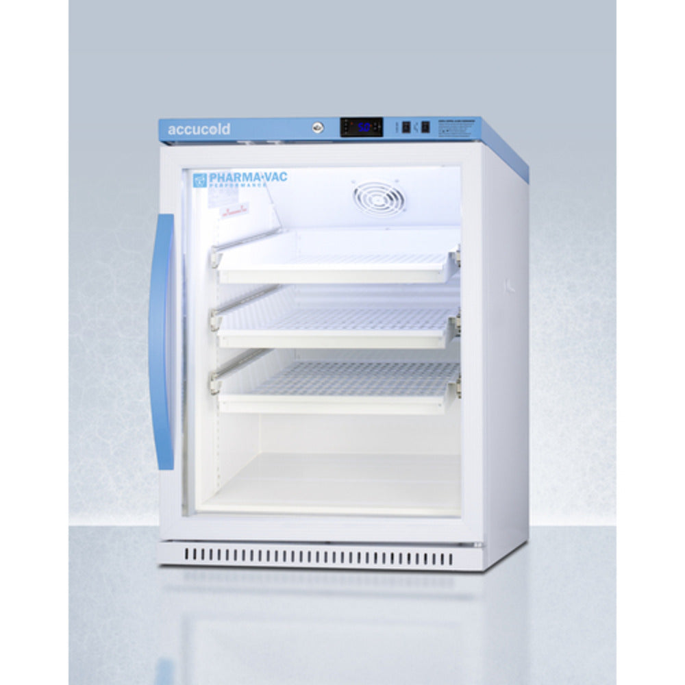 Summit Appliance Pharma-Vac Series 6 cu.ft. White Finish Glass Door Recessed Vaccine Refrigerator with Removable Drawers