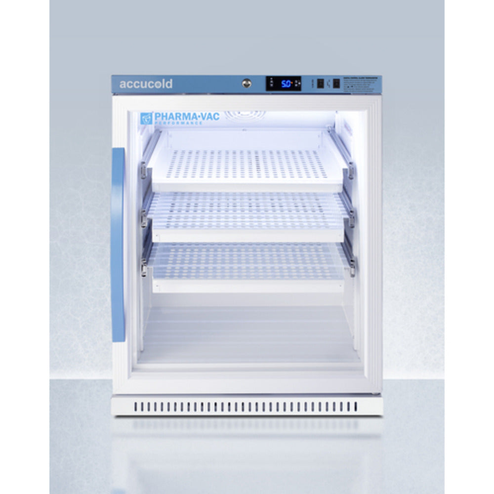 Summit Appliance Pharma-Vac Series 6 cu.ft. White Finish Glass Door Recessed Vaccine Refrigerator with Removable Drawers