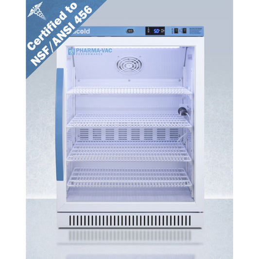 Summit Appliance Pharma-Vac Series 6 cu.ft. White Finish Glass Door Vaccine Refrigerator - NSF/ANSI 456
