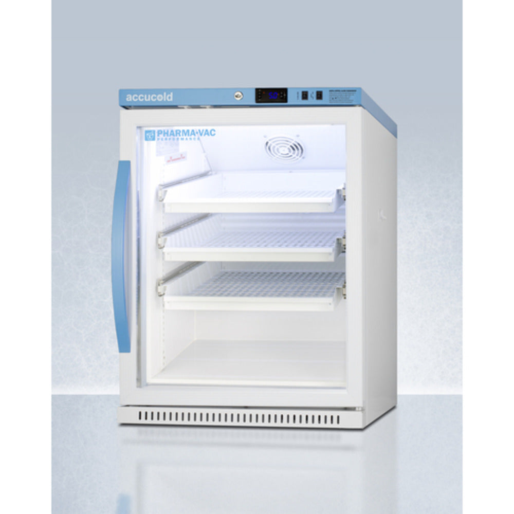 Summit Appliance Pharma-Vac Series 6 cu.ft. White Finish Glass Door Vaccine Refrigerator with Removable Drawers