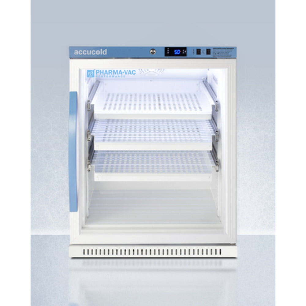 Summit Appliance Pharma-Vac Series 6 cu.ft. White Finish Glass Door Vaccine Refrigerator with Removable Drawers