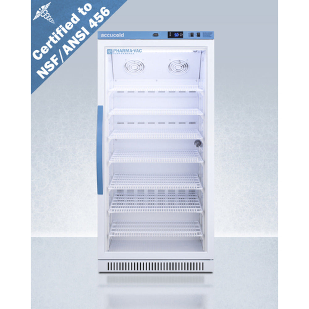 Summit Appliance Pharma-Vac Series 8 cu.ft. White Finish Glass Door Upright Vaccine Refrigerator - NSF/ANSI 456