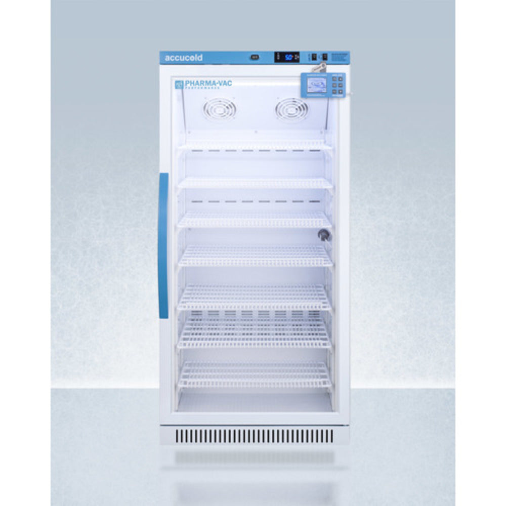 Summit Appliance Pharma-Vac Series 8 cu.ft. White Finish Glass Door Upright Vaccine Refrigerator with Digital Data Logger