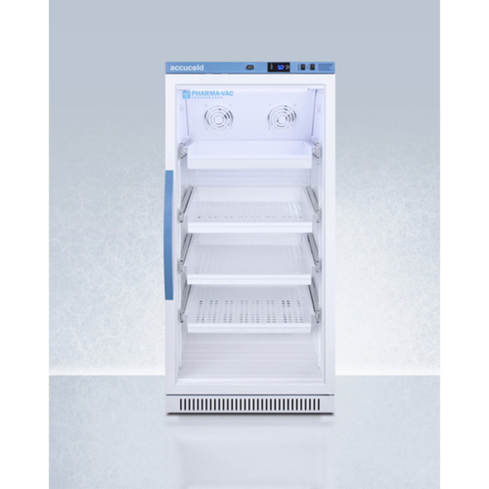 Summit Appliance Pharma-Vac Series 8 cu.ft. White Finish Glass Door Upright Vaccine Refrigerator with Removable Drawers