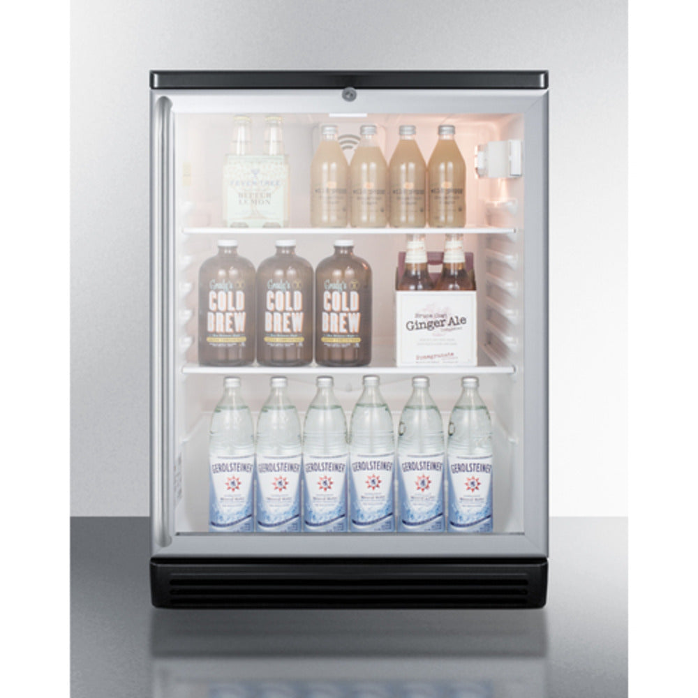 Summit Appliance SCR600 Series 24" Black Finish Beverage Center with Full-Length Towel Bar Handle