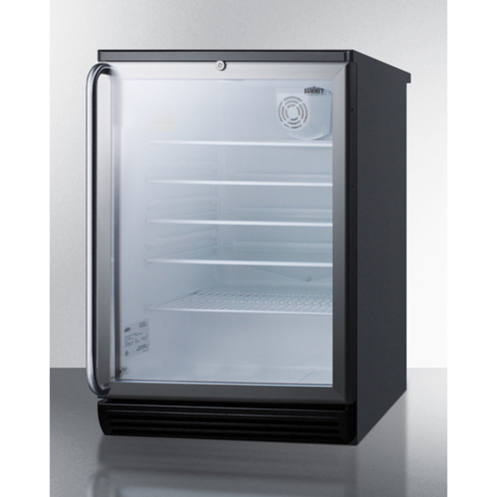 Summit Appliance SCR600 Series 24" Black Finish Beverage Center with Full-Length Towel Bar Handle