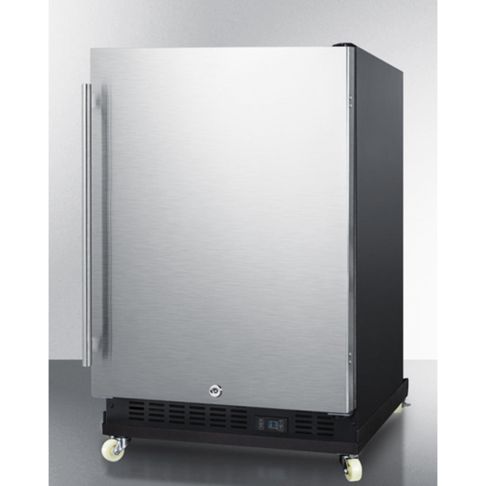 Summit Appliance SCR610 Series 24" Stainless Steel/Black Finish Built-In Mini Reach-In Beverage Center with Dolly