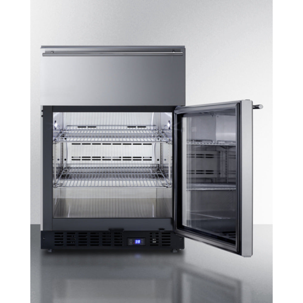 Summit Appliance SCR615 Series 24" Stainless Steel Built-In Commercial Beverage Refrigerator With Top Drawer