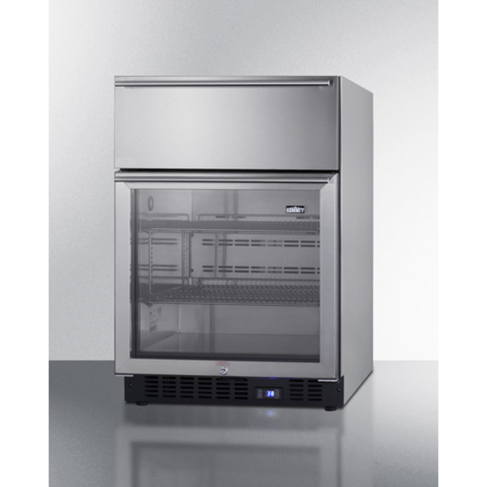 Summit Appliance SCR615 Series 24" Stainless Steel Built-In Commercial Beverage Refrigerator With Top Drawer