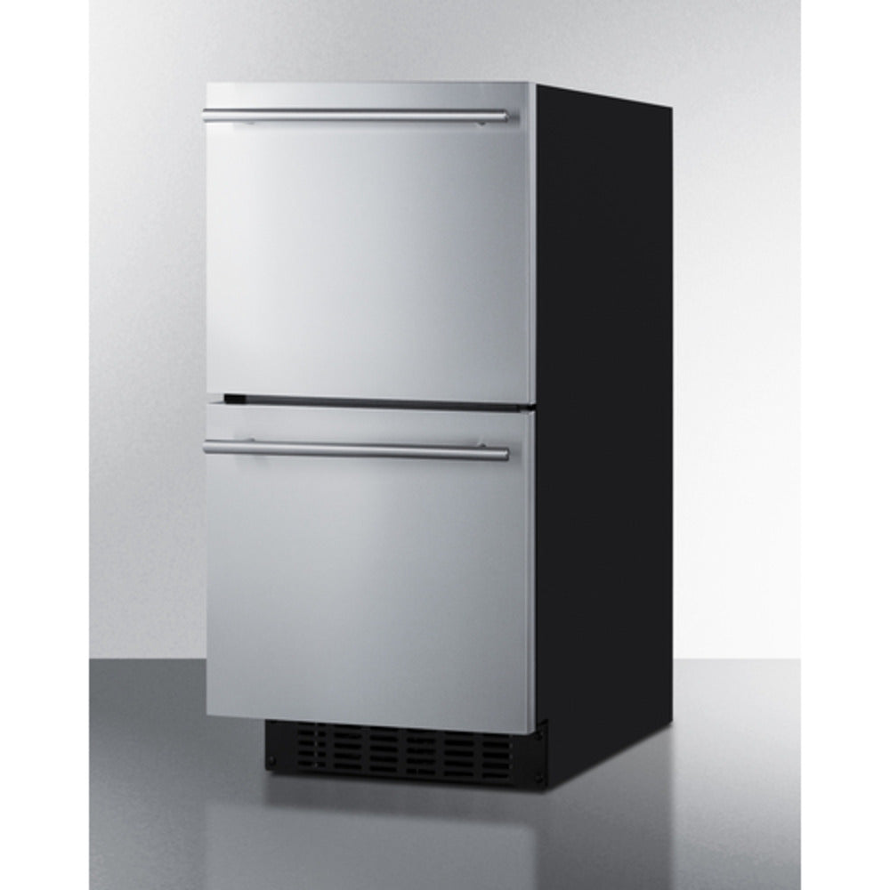 Summit Appliance Shallow Depth Series 15" Panel-Ready/Stainless Steel 2-Drawer All-Refrigerator