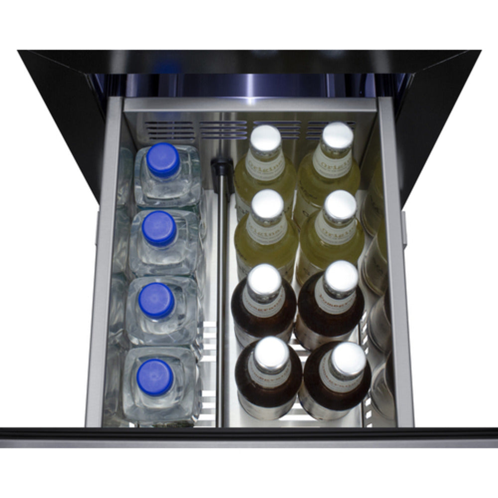 Summit Appliance Shallow Depth Series 15" Stainless Steel/Black Finish 2-Drawer All-Refrigerator