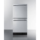 Summit Appliance Shallow Depth Series 15" Stainless Steel/Black Finish 2-Drawer All-Refrigerator