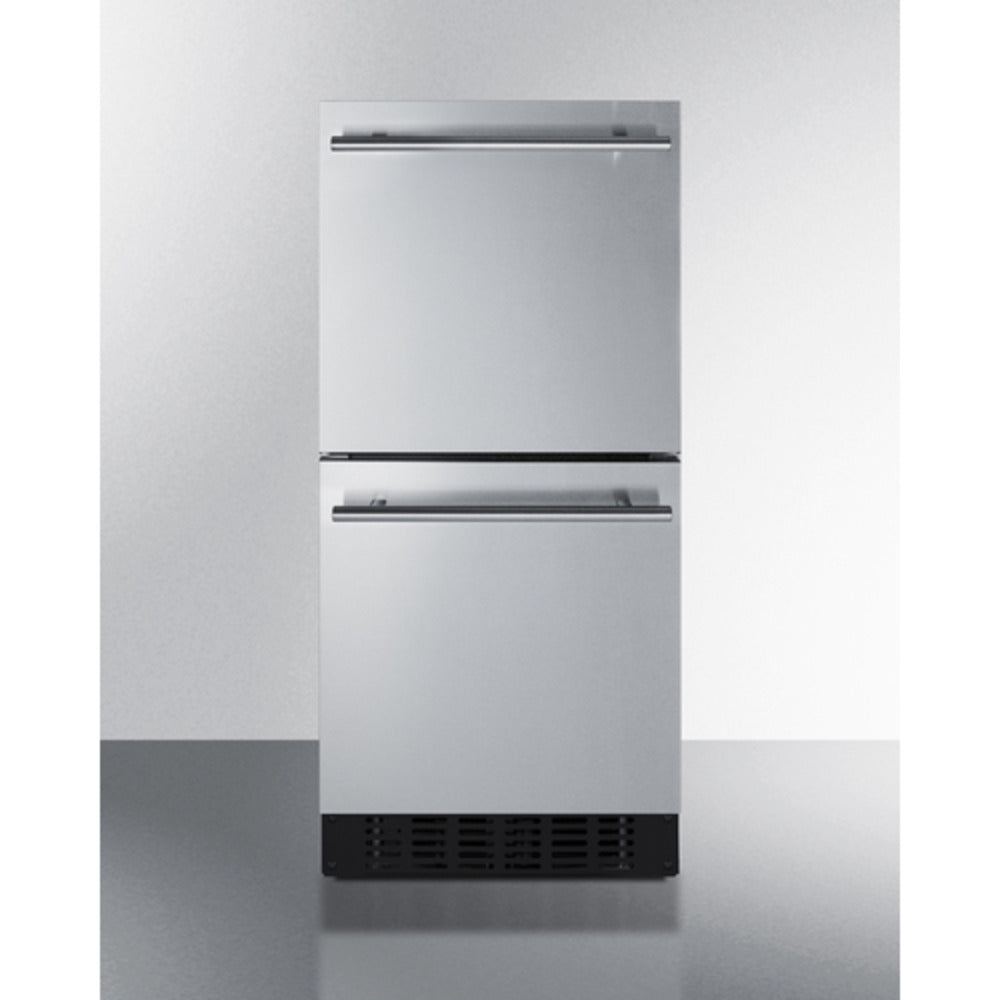 Summit Appliance Shallow Depth Series 15" Stainless Steel/Black Finish 2-Drawer All-Refrigerator