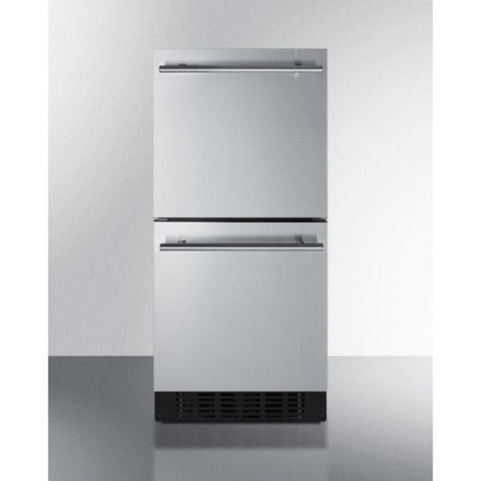 Summit Appliance Shallow Depth Series 15" Stainless Steel/Black Finish 2-Drawer All-Refrigerator