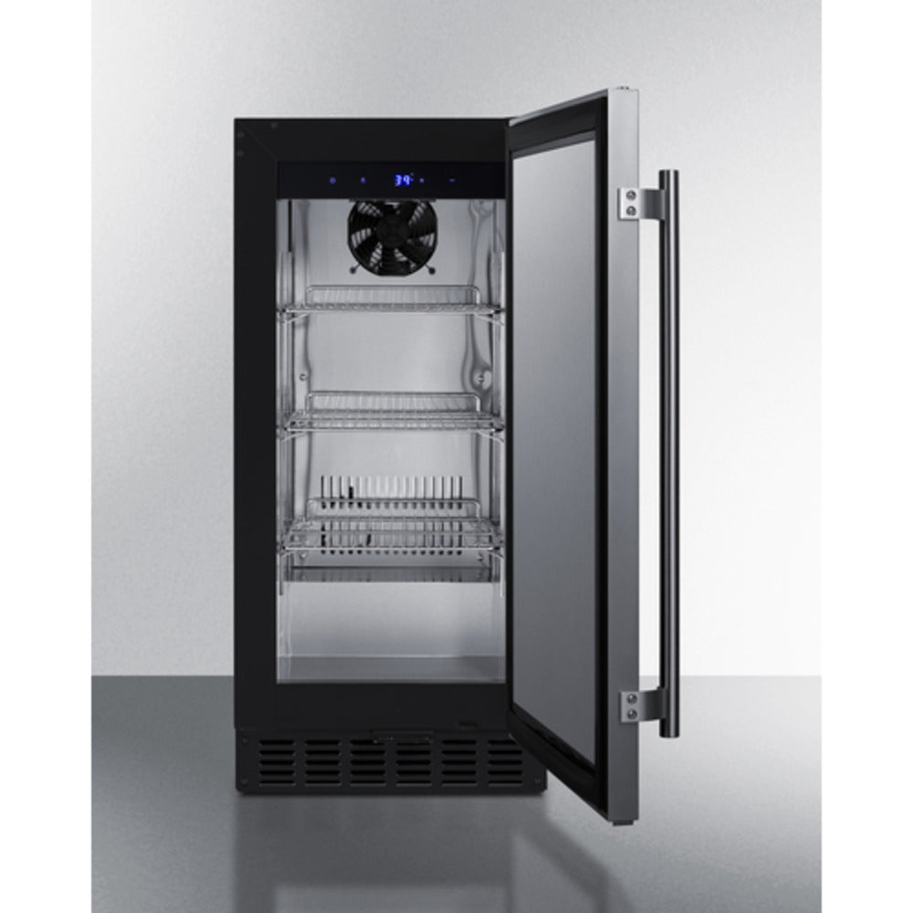 Summit Appliance Shallow Depth Series 15" Stainless Steel/Black Finish Built-In All-Refrigerator