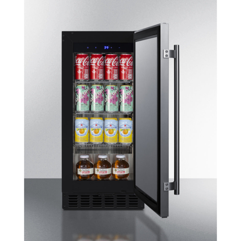 Summit Appliance Shallow Depth Series 15" Stainless Steel/Black Finish Built-In All-Refrigerator