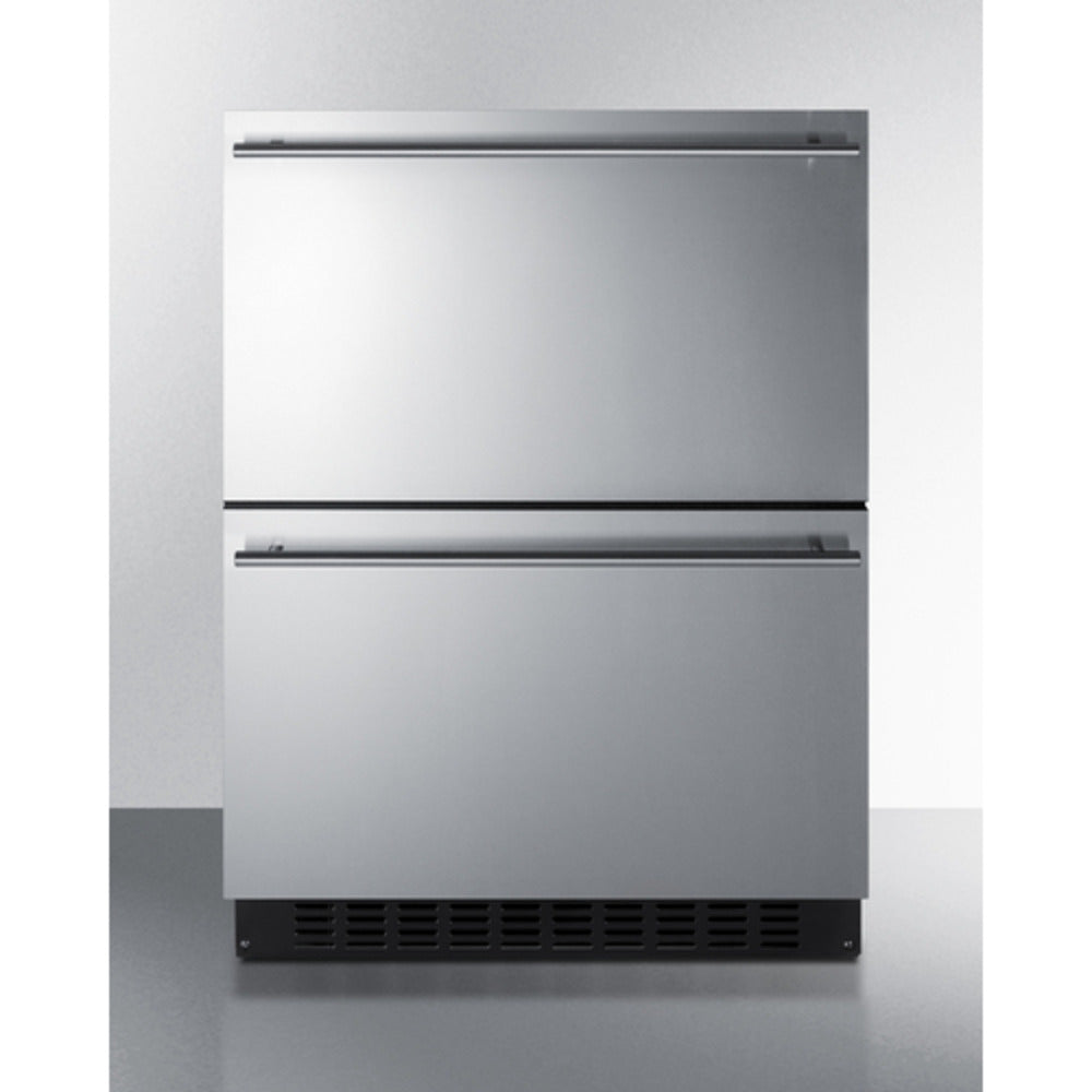 Summit Appliance Shallow Depth Series 24" Stainless Steel/Black Finish 2-Drawer All-Refrigerator