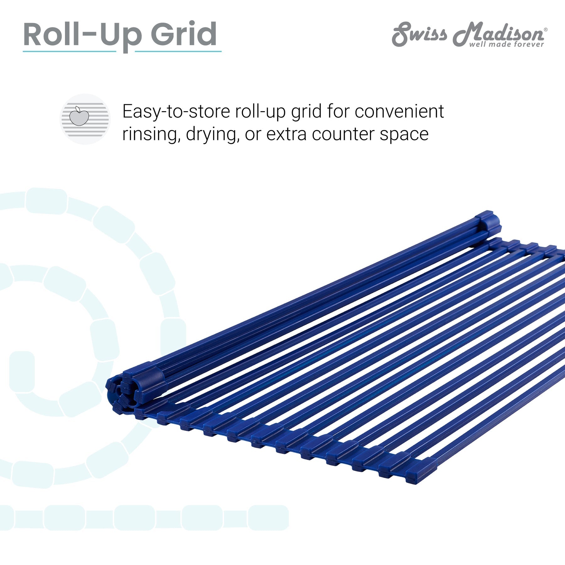 Swiss Madison 21" x 13" Navy Blue Silicone Roll Up Kitchen Grid Sink