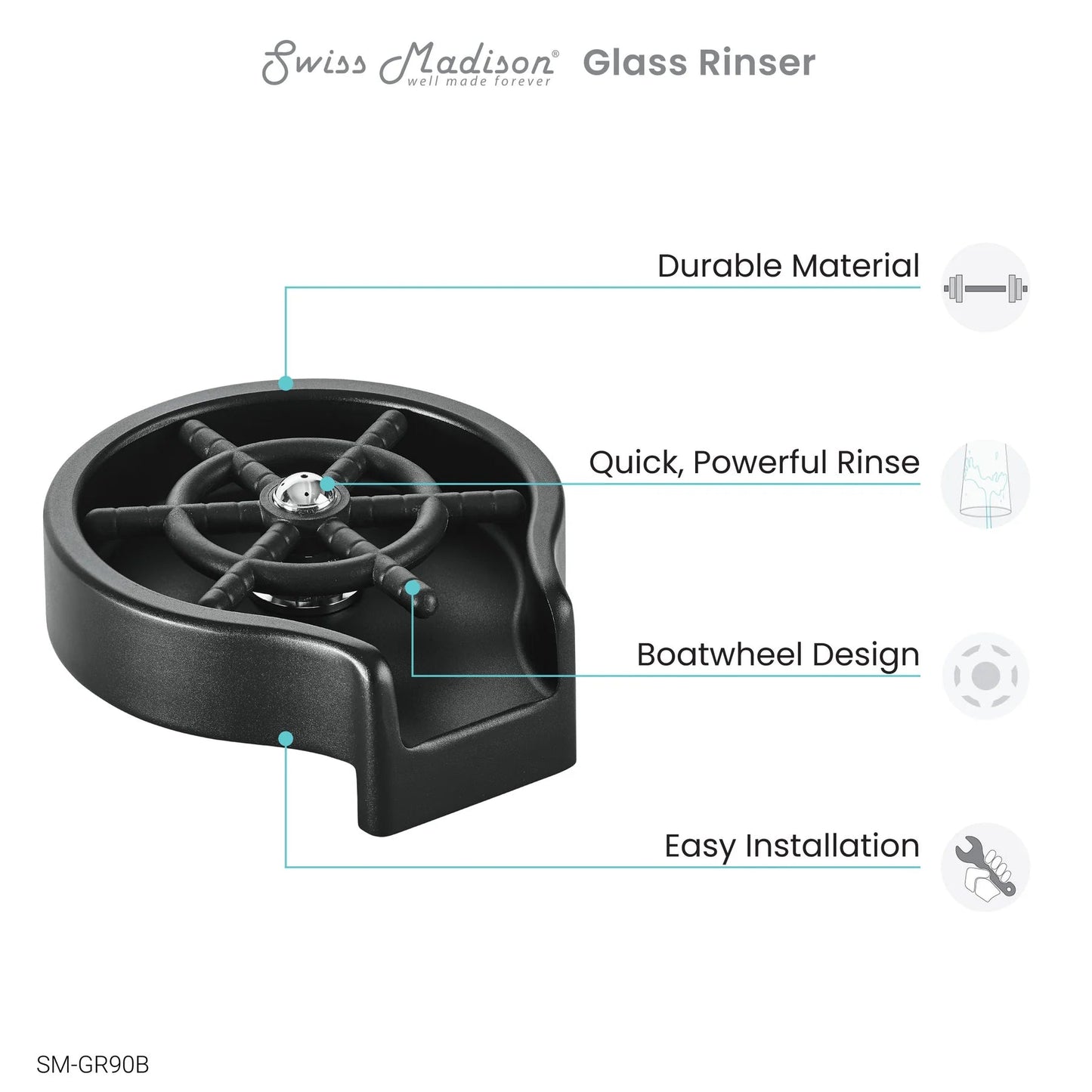 Swiss Madison 5" Black Glass Rinser For Kitchen Sink