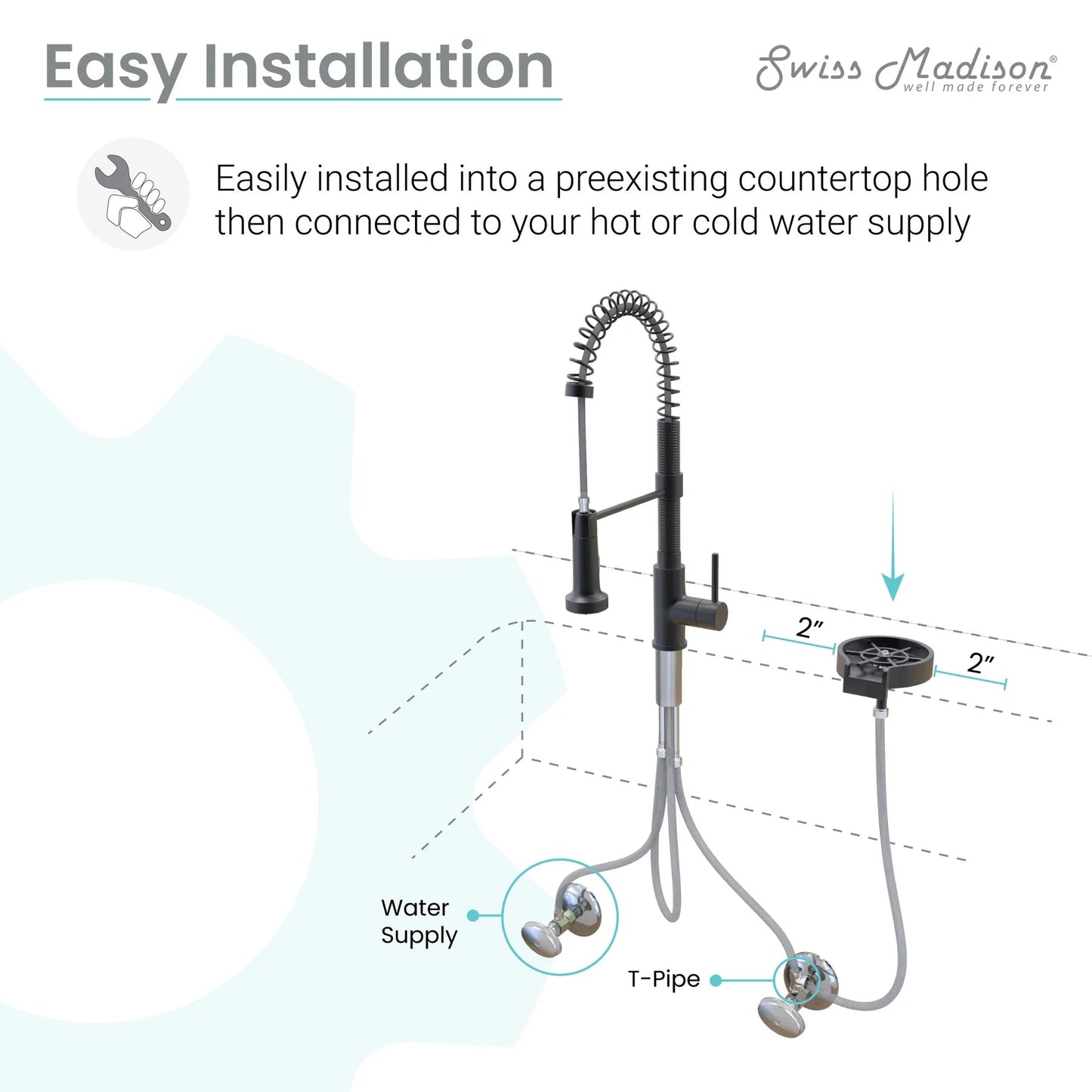 Swiss Madison 5" Black Glass Rinser For Kitchen Sink