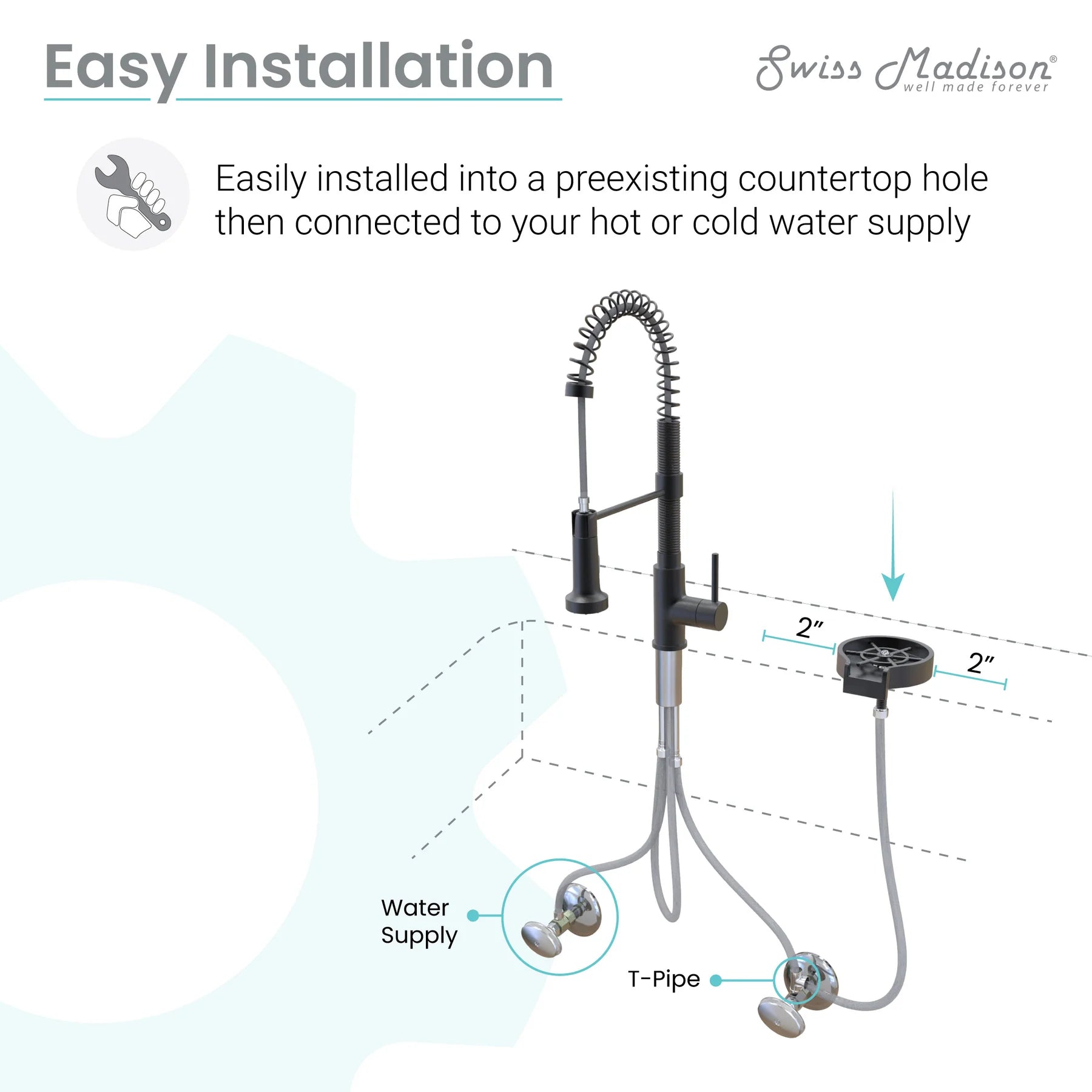 Swiss Madison 5" Black Glass Rinser For Kitchen Sink