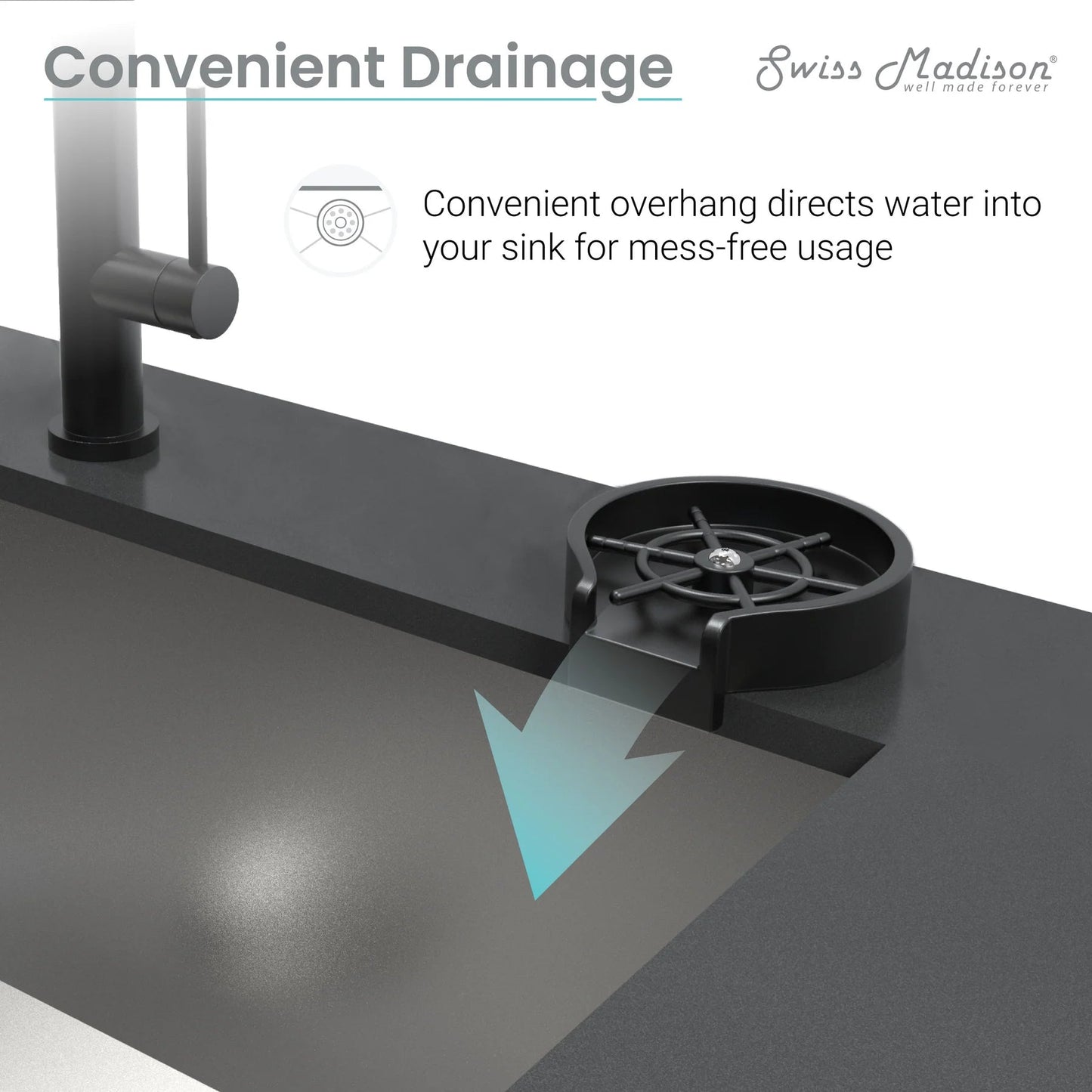 Swiss Madison 5" Black Glass Rinser For Kitchen Sink