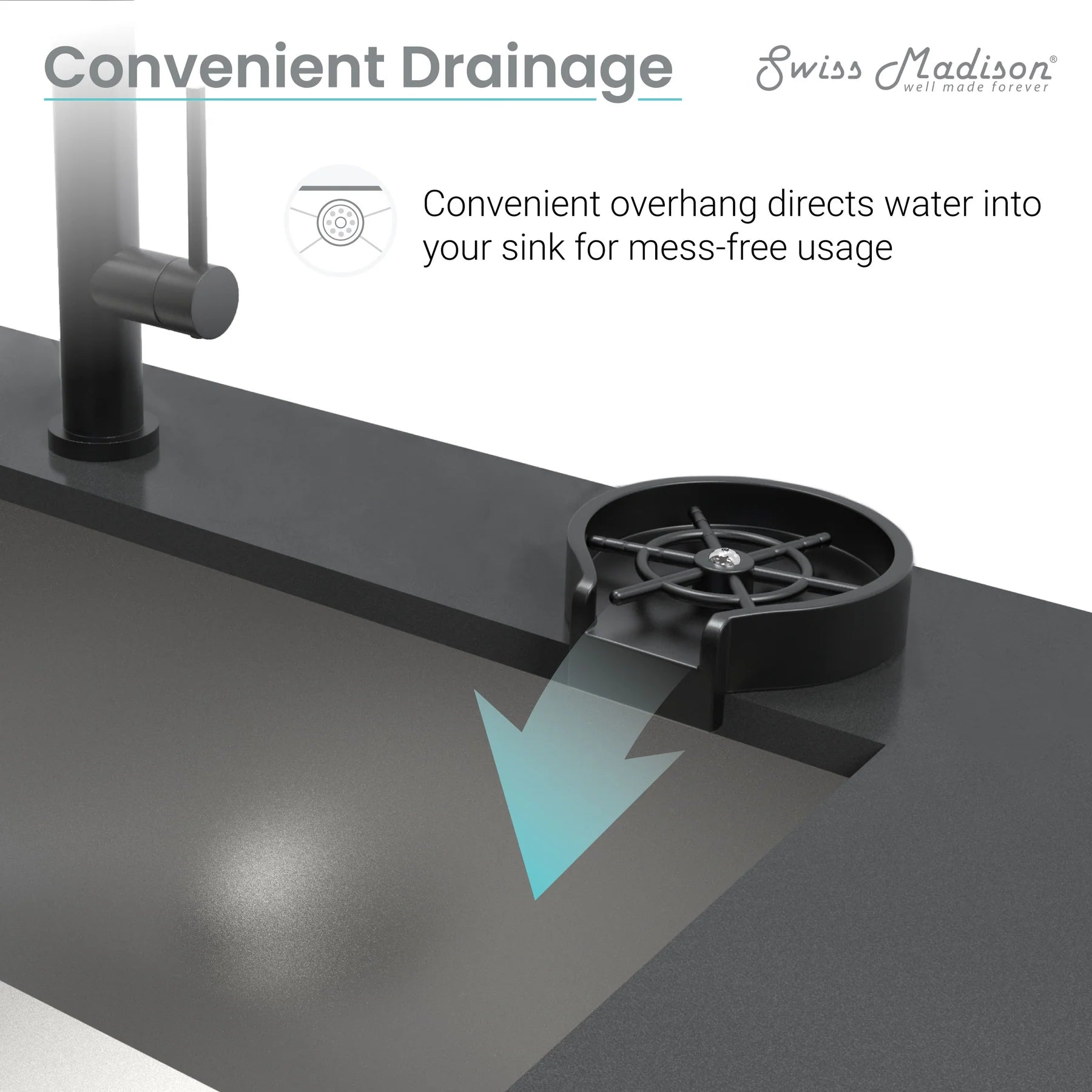 Swiss Madison 5" Black Glass Rinser For Kitchen Sink