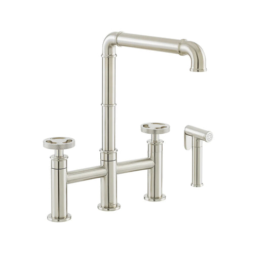 Swiss Madison Avallon Pro 8" Four Hole Brushed Nickel Bridge Kitchen Faucet With Side Sprayer