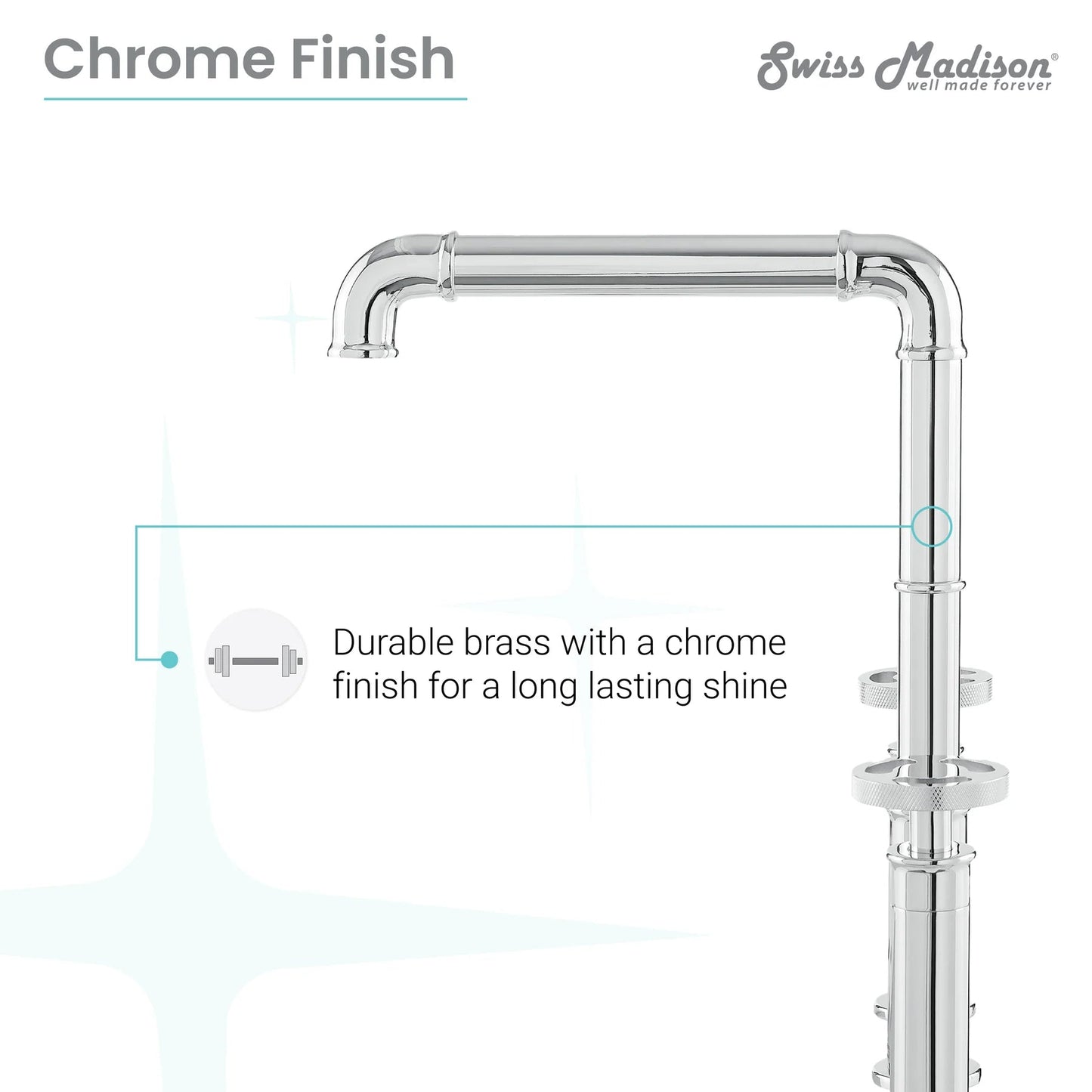 Swiss Madison Avallon Pro 8" Four Hole Chrome Bridge Kitchen Faucet With Side Sprayer