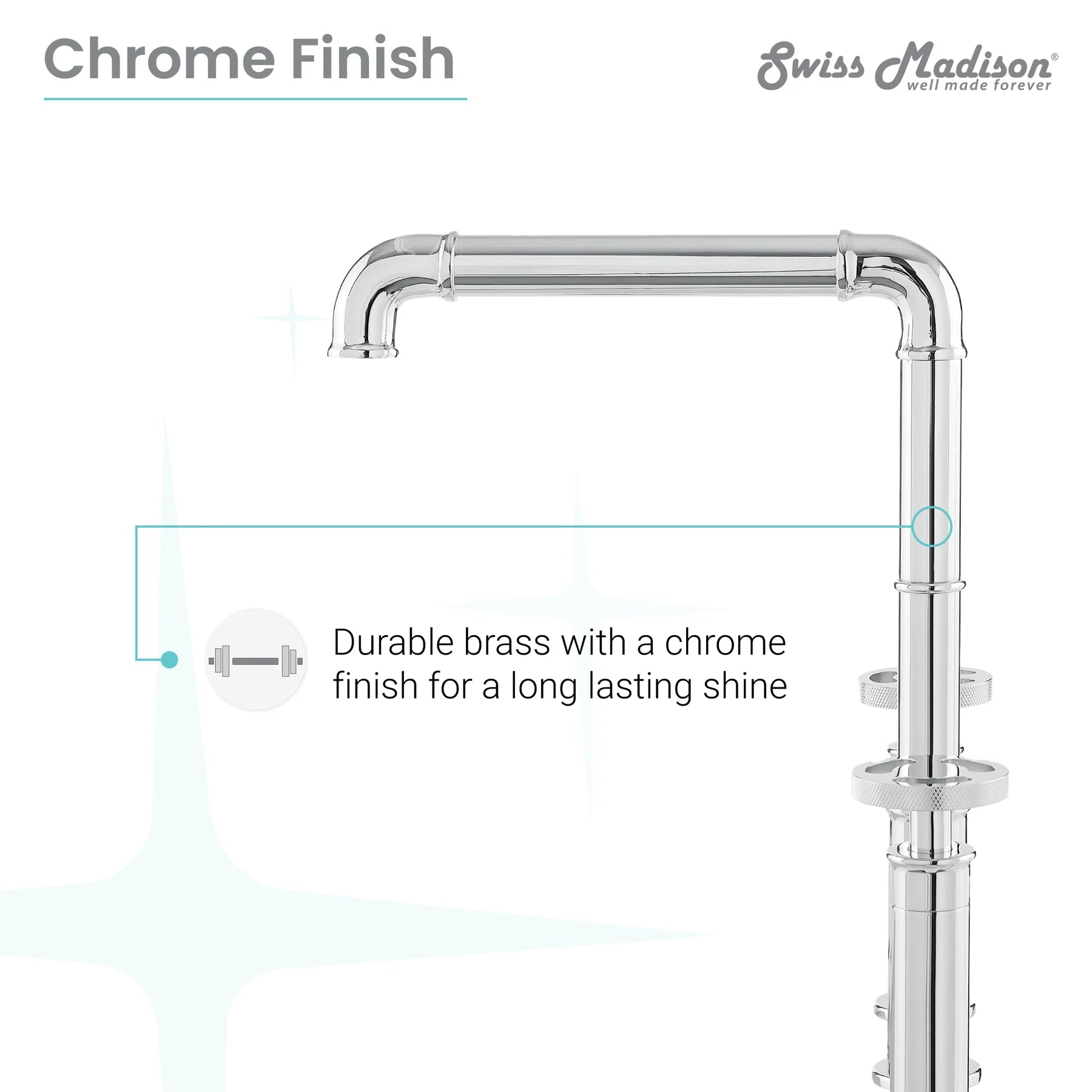 Swiss Madison Avallon Pro 8" Four Hole Chrome Bridge Kitchen Faucet With Side Sprayer