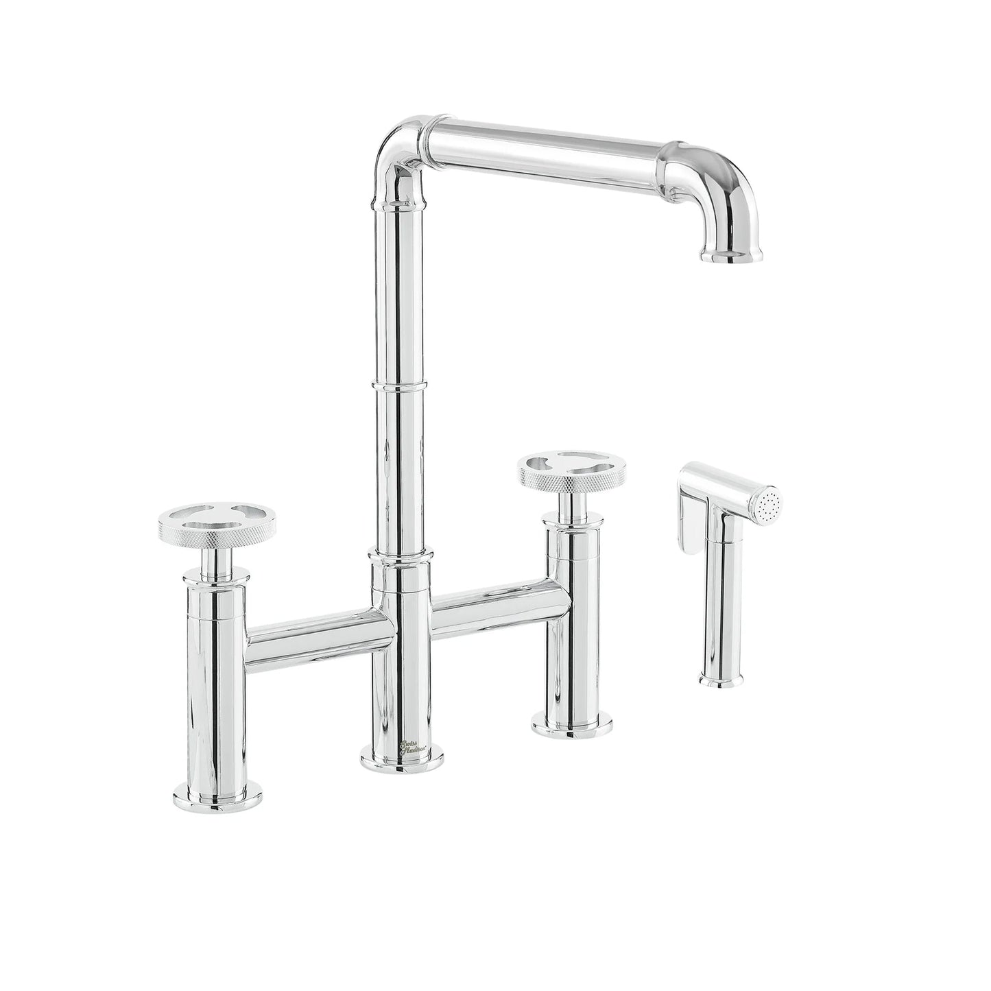 Swiss Madison Avallon Pro 8" Four Hole Chrome Bridge Kitchen Faucet With Side Sprayer