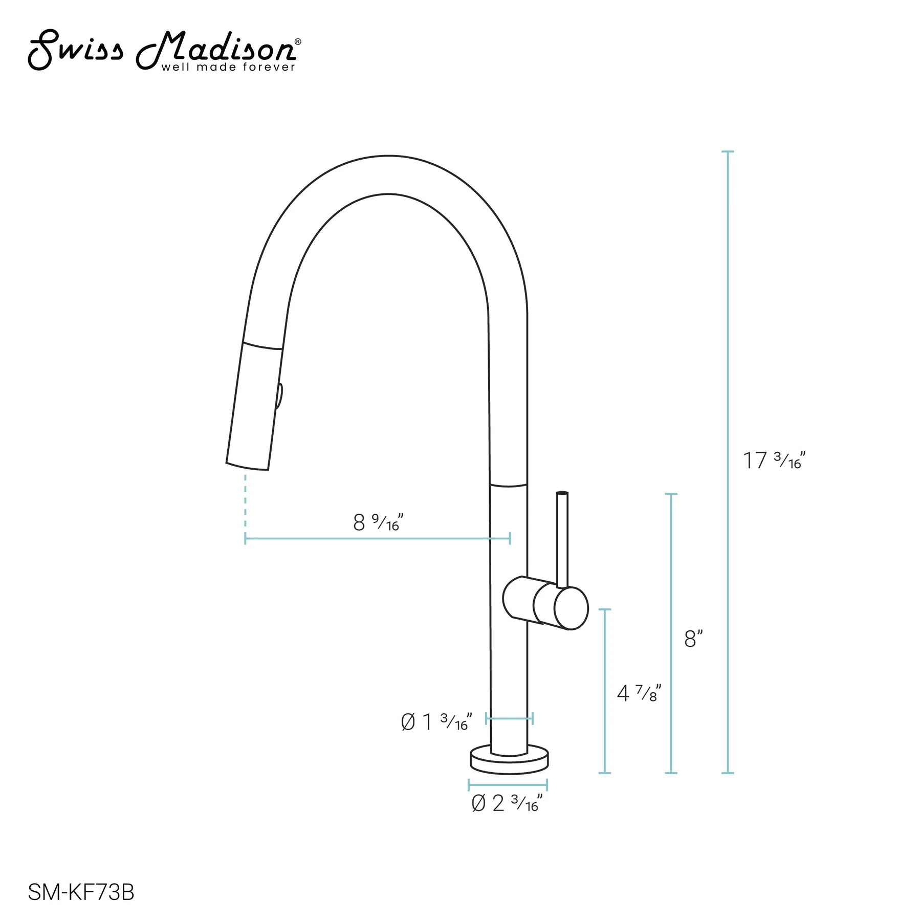 Swiss Madison Chalet 17" Single Handle Matte Black Kitchen Faucet With 360 Swivel and Pull-Out Spray