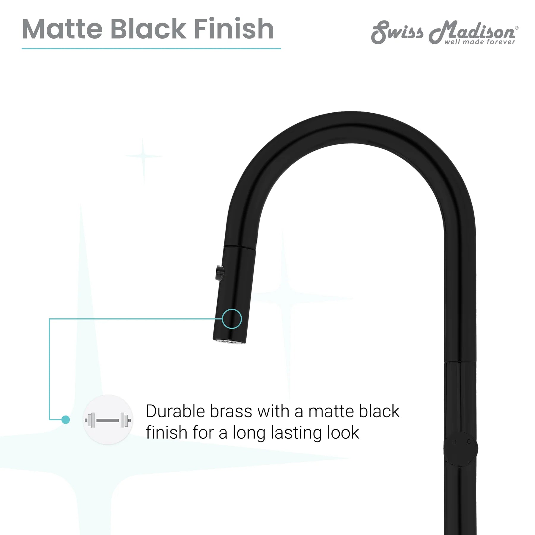 Swiss Madison Chalet 17" Single Handle Matte Black Kitchen Faucet With 360 Swivel and Pull-Out Spray