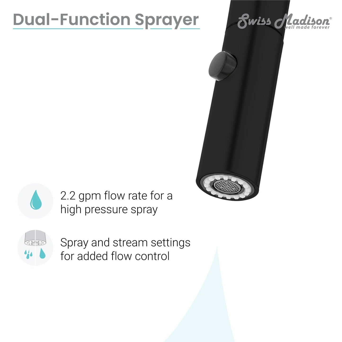 Swiss Madison Chalet 17" Single Handle Matte Black Kitchen Faucet With 360 Swivel and Pull-Out Spray