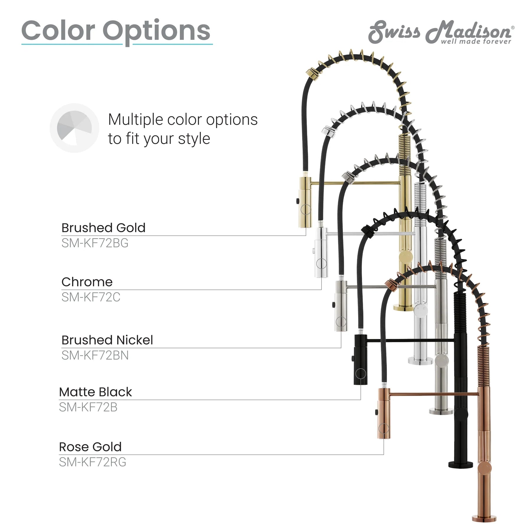 Swiss Madison Chalet 22" Single Handle Brushed Nickel Kitchen Faucet With 360 Swivel and Pull-Out Spray