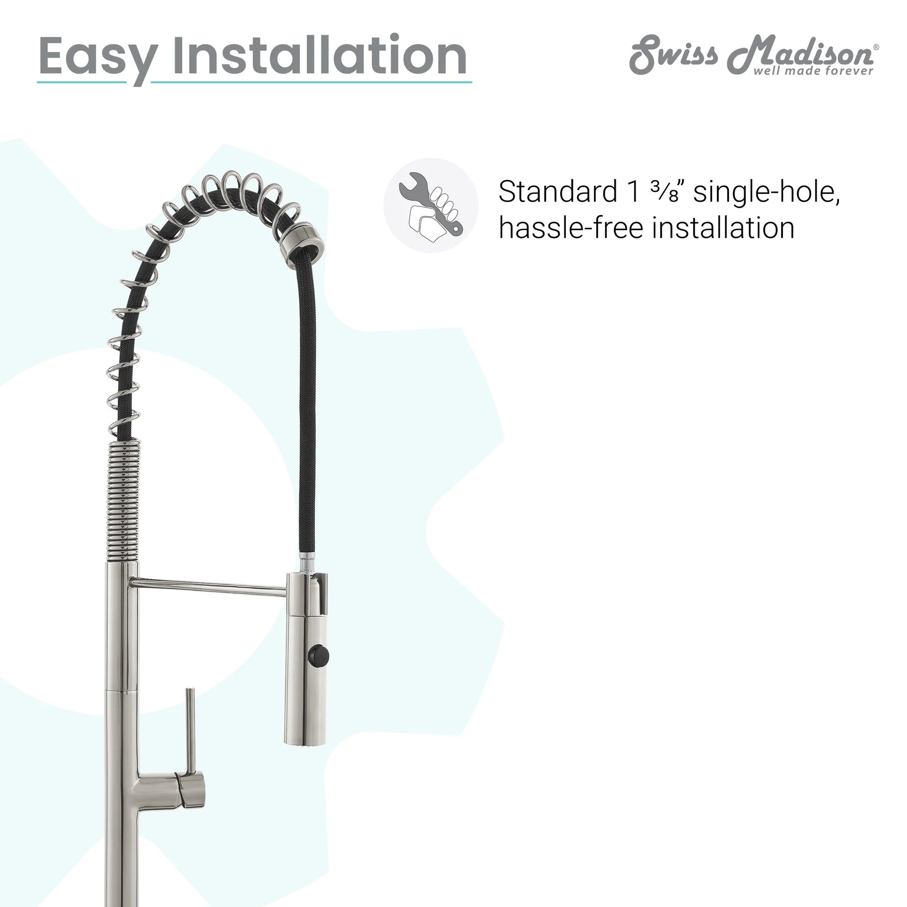 Swiss Madison Chalet 22" Single Handle Brushed Nickel Kitchen Faucet With 360 Swivel and Pull-Out Spray