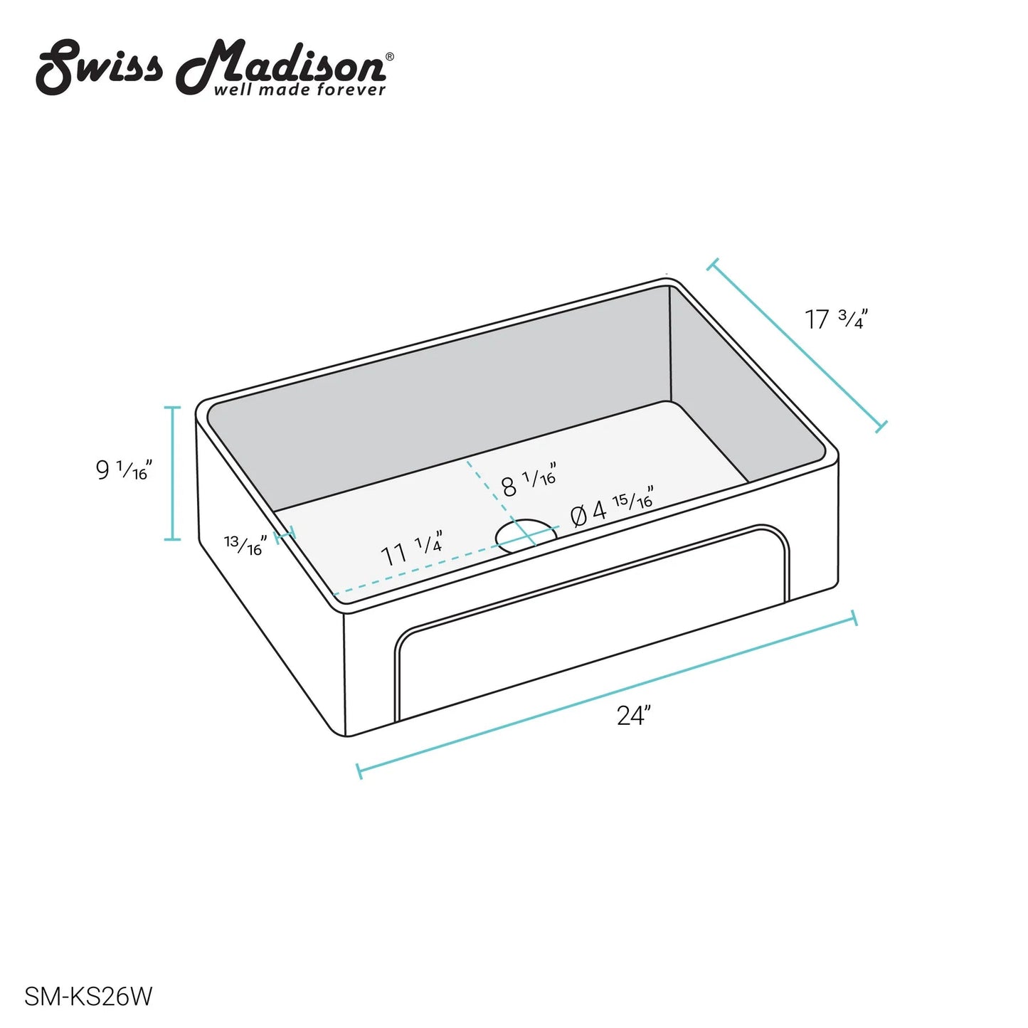 Swiss Madison Lyon 24" Single White Fireclay Farmhouse Kitchen Sink