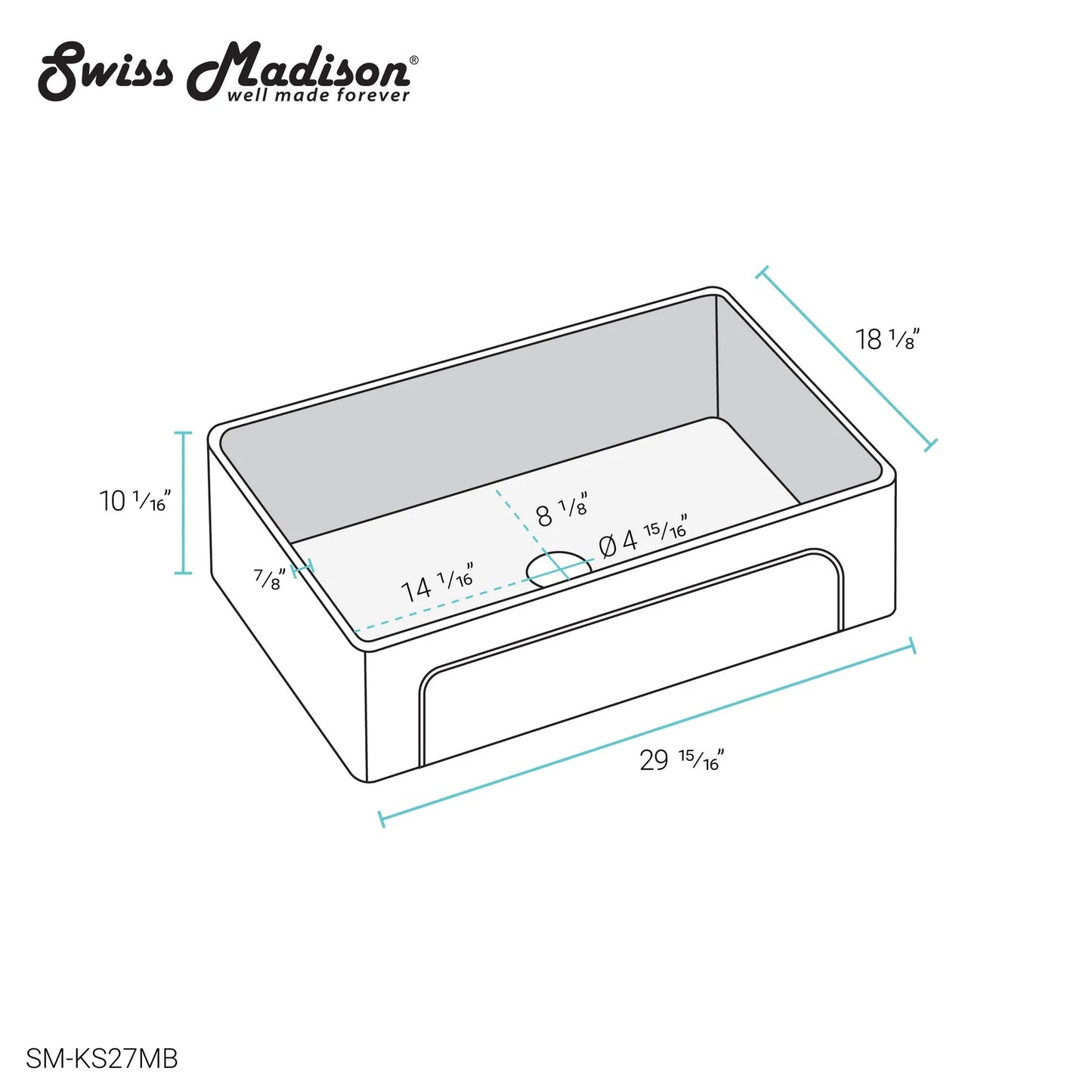 Swiss Madison Lyon 30" Single Matte Black Fireclay Farmhouse Kitchen Sink