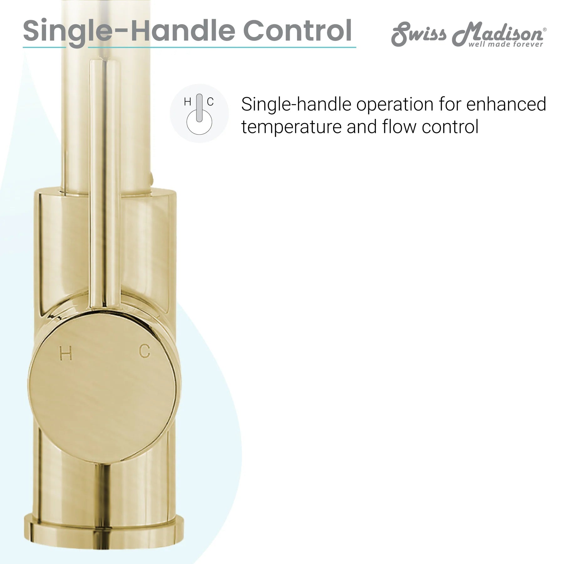 Swiss Madison Nouvet 15" Single Handle Brushed Gold Kitchen Faucet With 360 Swivel and Pull-Out Spray