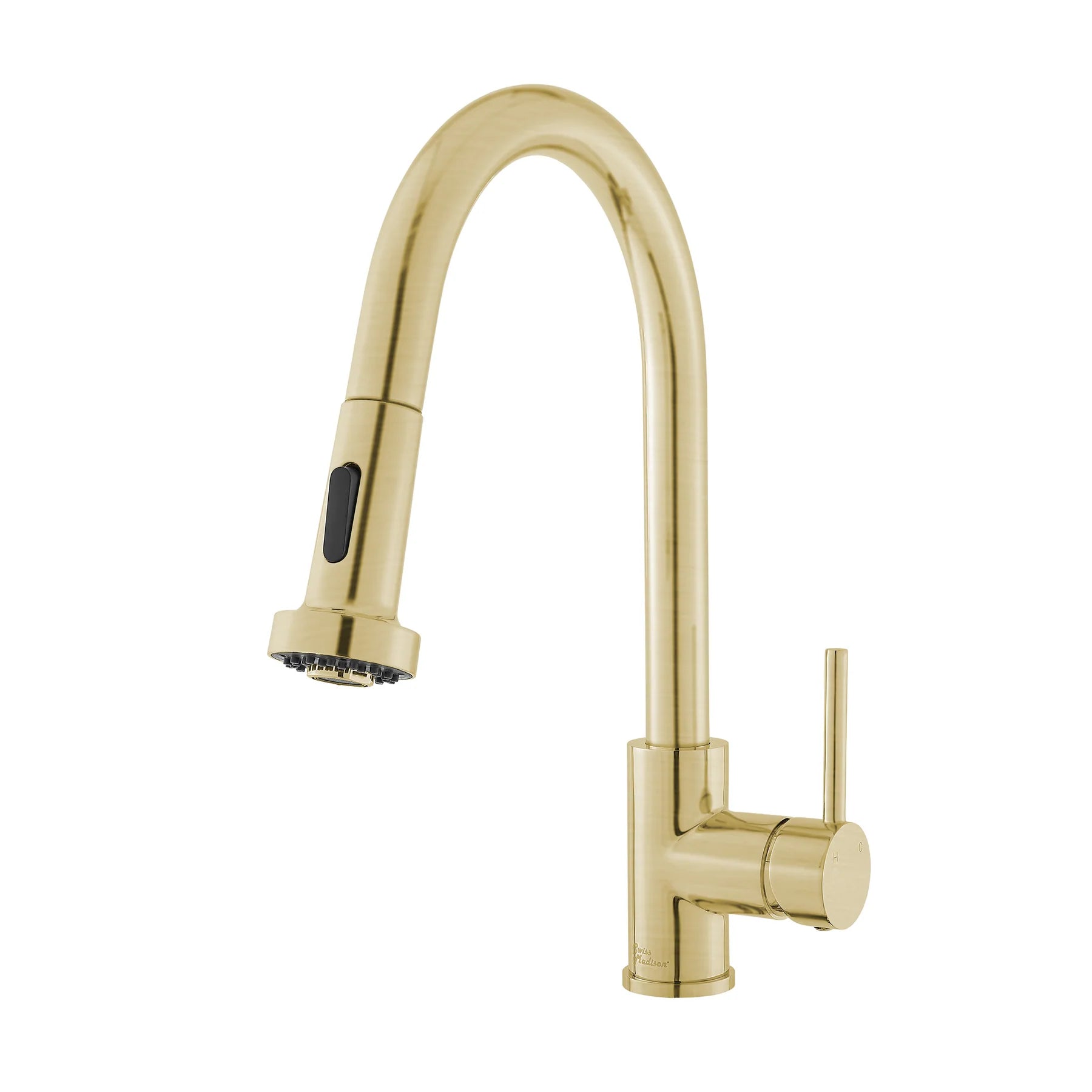 Swiss Madison Nouvet 15" Single Handle Brushed Gold Kitchen Faucet With 360 Swivel and Pull-Out Spray