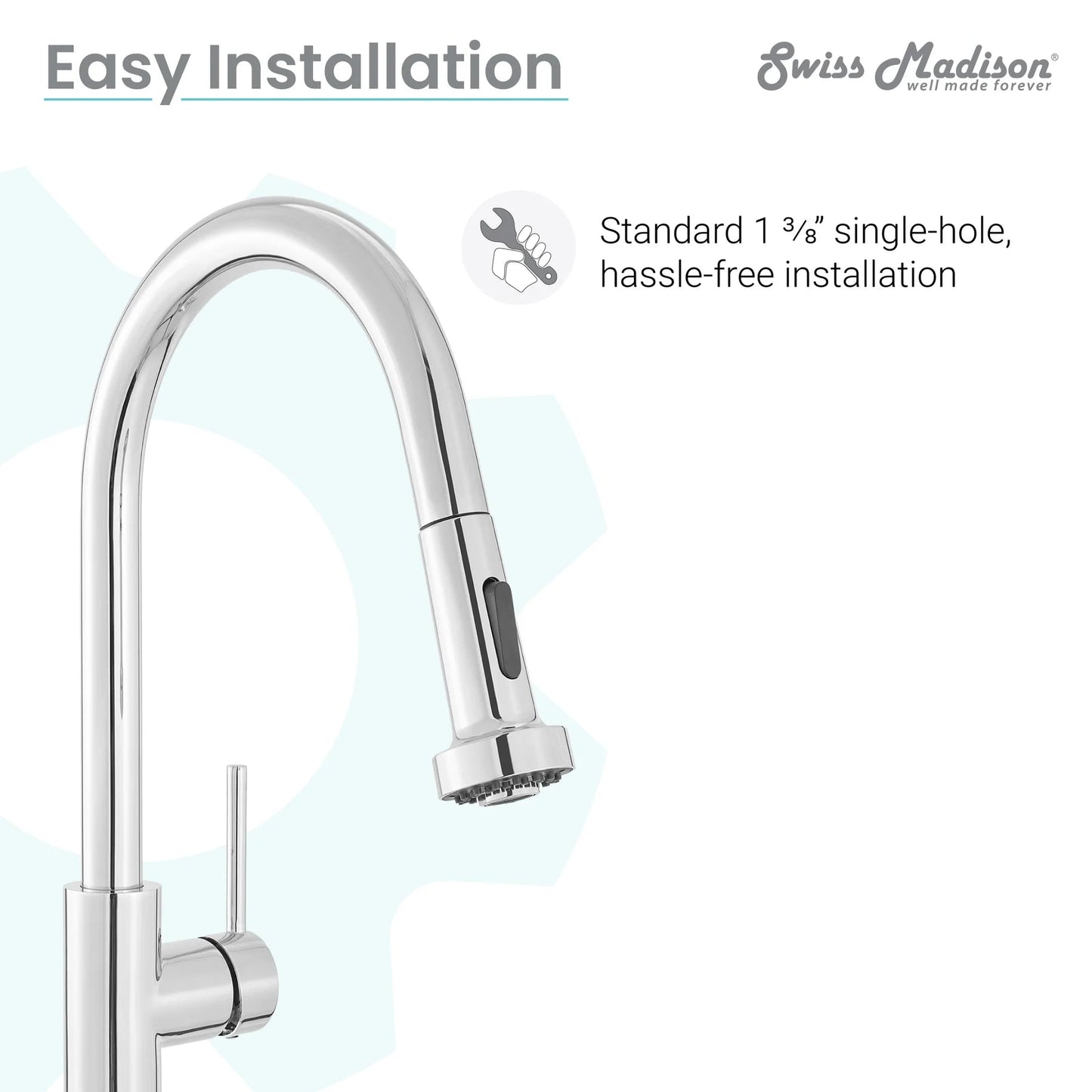 Swiss Madison Nouvet 15" Single Handle Chrome Kitchen Faucet With 360 Swivel and Pull-Out Spray