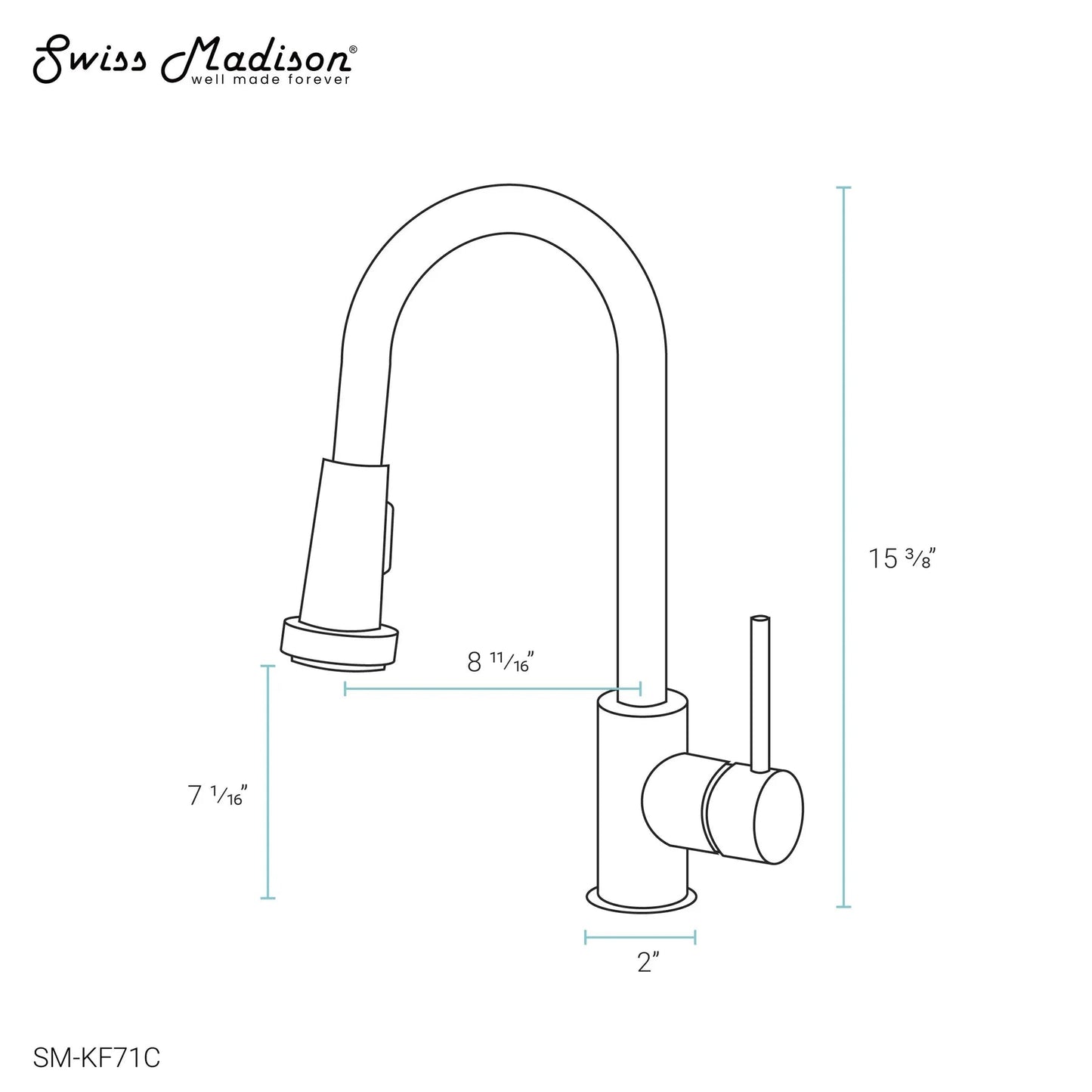Swiss Madison Nouvet 15" Single Handle Chrome Kitchen Faucet With 360 Swivel and Pull-Out Spray