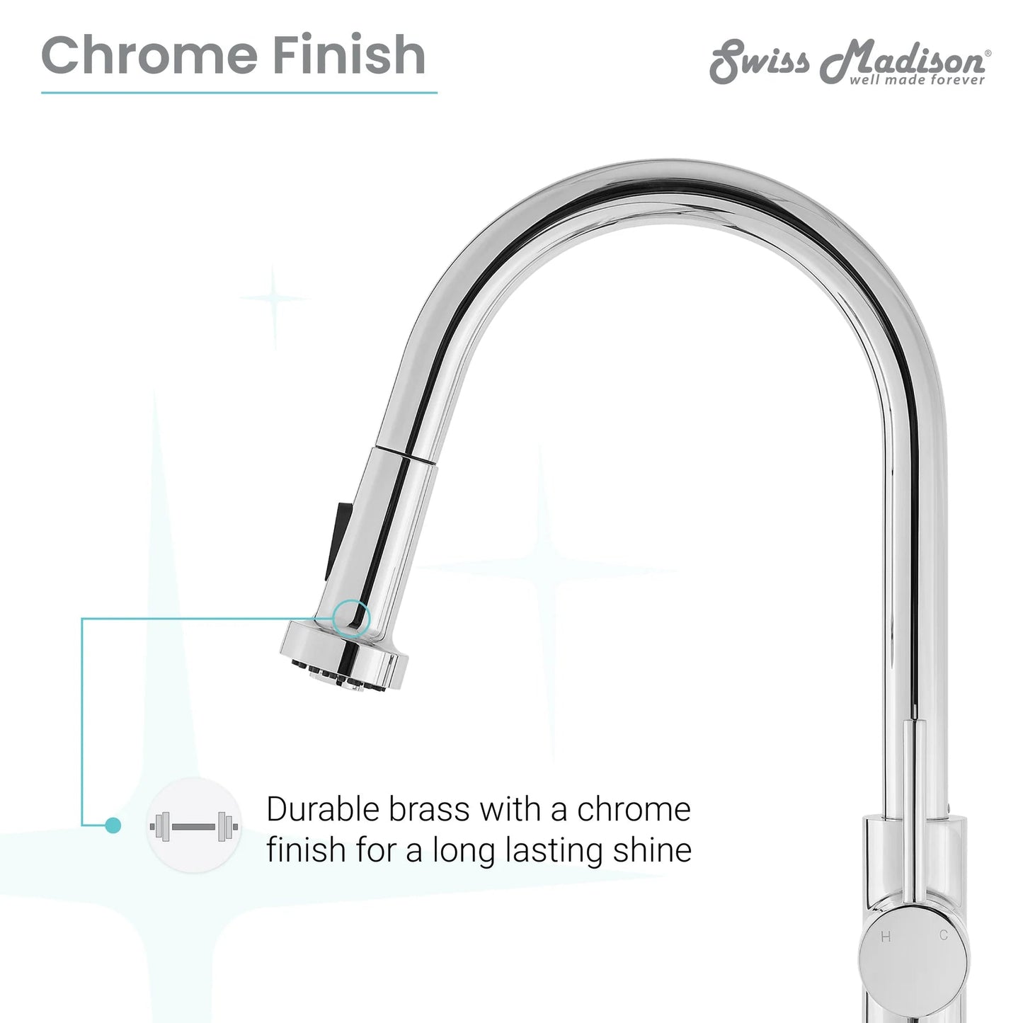 Swiss Madison Nouvet 15" Single Handle Chrome Kitchen Faucet With 360 Swivel and Pull-Out Spray