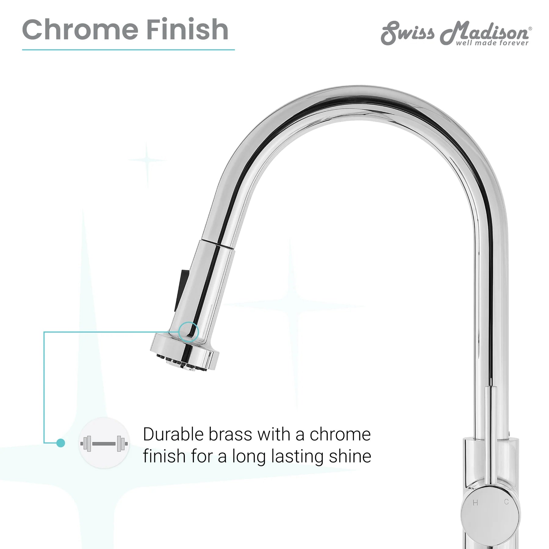 Swiss Madison Nouvet 15" Single Handle Chrome Kitchen Faucet With 360 Swivel and Pull-Out Spray