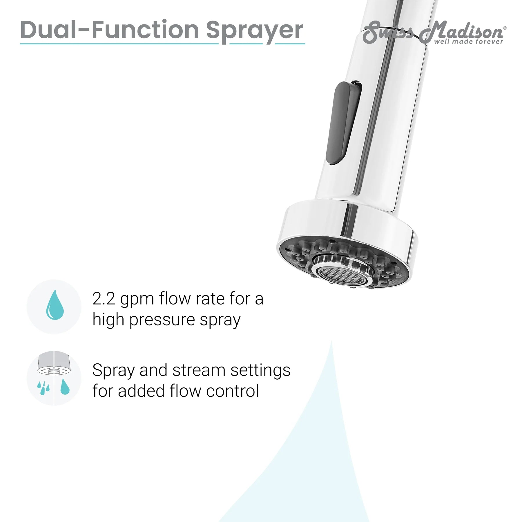 Swiss Madison Nouvet 15" Single Handle Chrome Kitchen Faucet With 360 Swivel and Pull-Out Spray