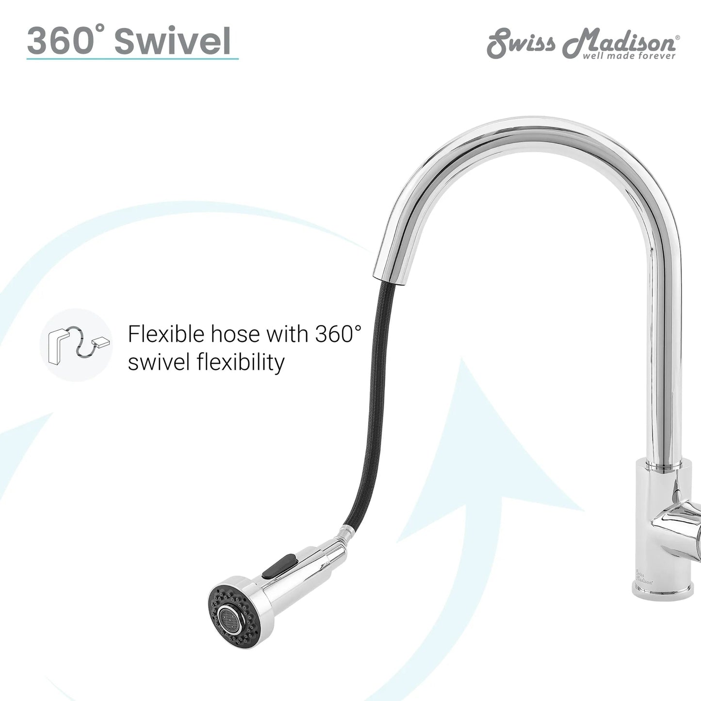 Swiss Madison Nouvet 15" Single Handle Chrome Kitchen Faucet With 360 Swivel and Pull-Out Spray