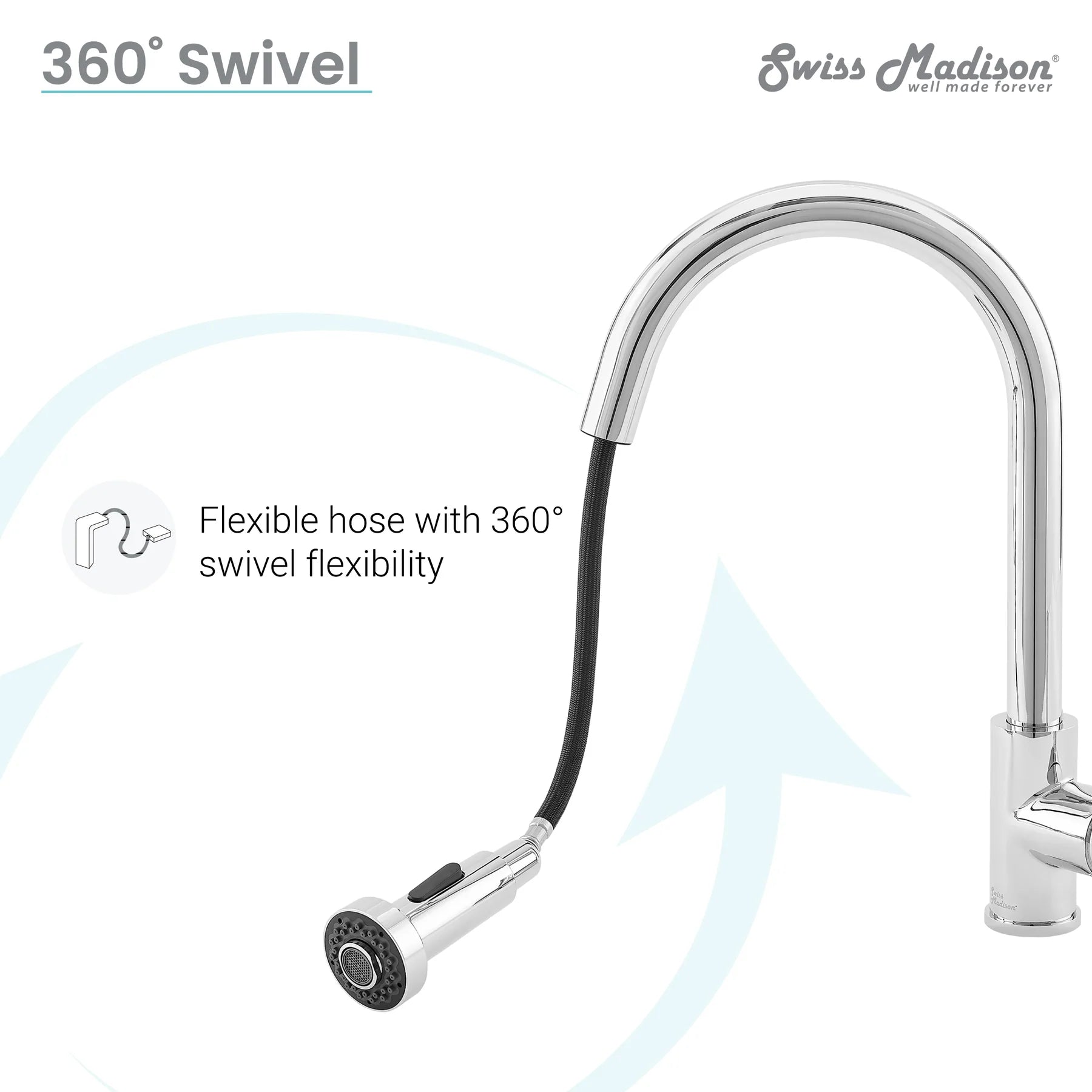 Swiss Madison Nouvet 15" Single Handle Chrome Kitchen Faucet With 360 Swivel and Pull-Out Spray