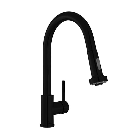 Swiss Madison Nouvet 15" Single Handle Matte Black Kitchen Faucet With 360 Swivel and Pull-Out Spray