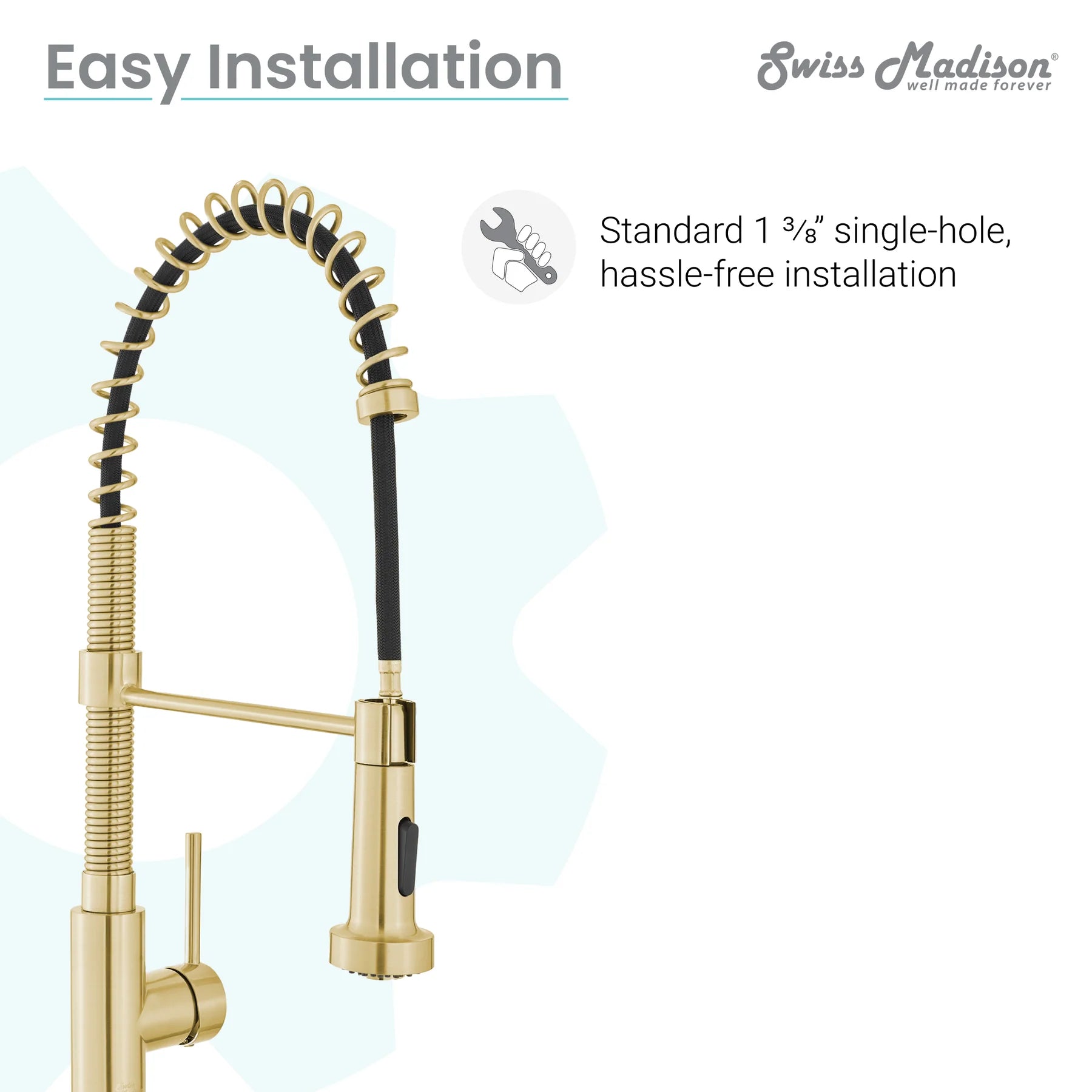 Swiss Madison Nouvet 19" Single Handle Brushed Gold Kitchen Faucet With 360 Swivel and Pull-Out Spray